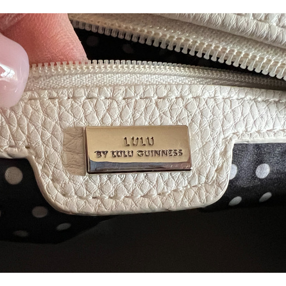 Lulu Guinness Handbag White Top Handle Satchel Zip Close Pockets Silver Accents - Picture 9 of 16